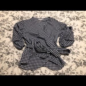 Checkered wrap blouse